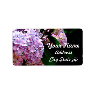 Elegant pink purple blue floral hydrangea gardens label