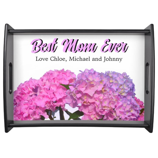 Elegant pink purple blue floral serving tray (Front)