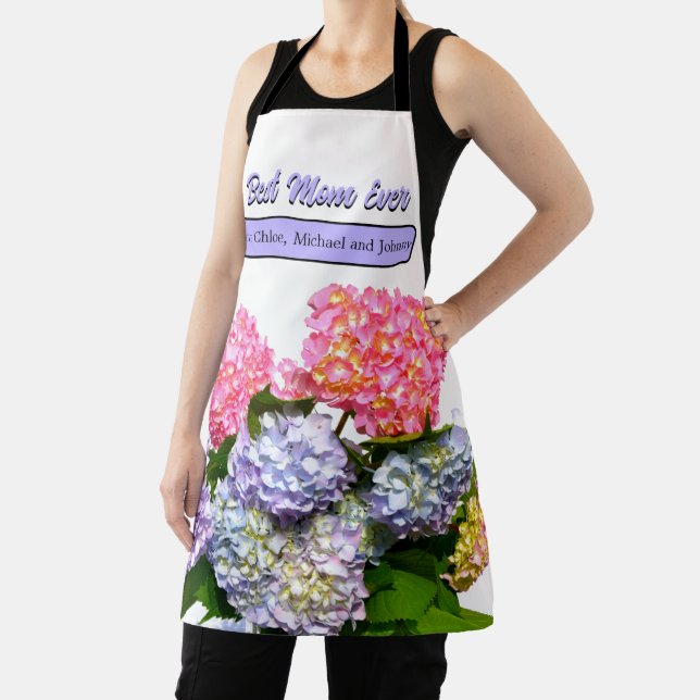 Elegant pink purple blue florals hydrangeas Mom Apron (Insitu)