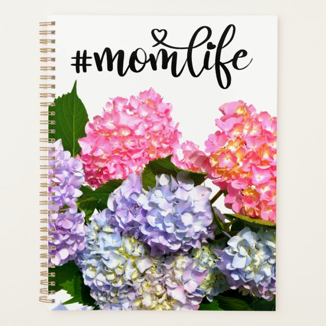 Elegant pink purple blue florals hydrangeas Mom Planner (Front)