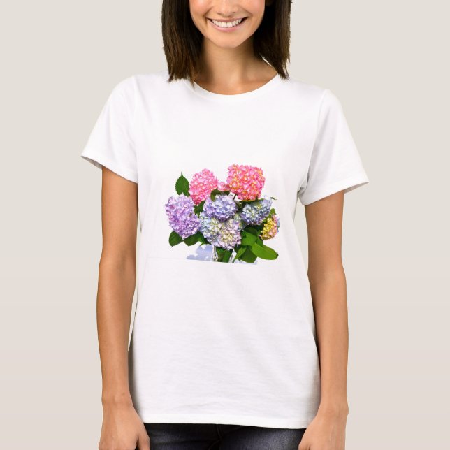 Elegant pink purple blue flowers floral hydrangeas T-Shirt (Front)