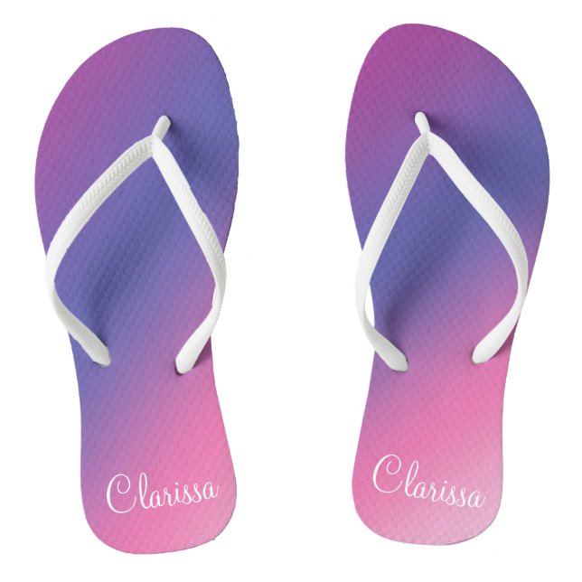 elegant pink purple blue ombre gradient colorful flip flops (Footbed)