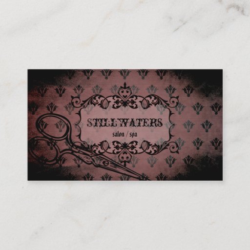 Customizable elegant pink purple damask distressed stylist hair business card template