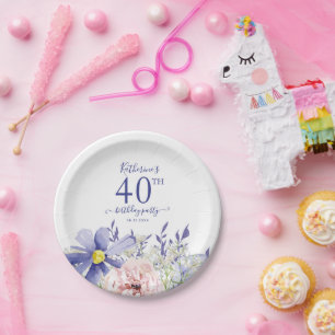 Elegant Pink Purple Floral 40th Birthday Party Paper Plates