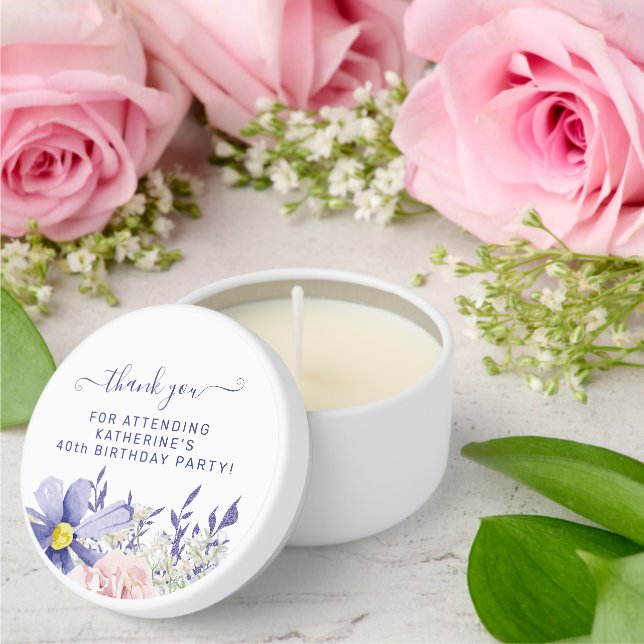 Elegant Pink Purple Floral 40th Birthday Thank You Mini Candle Favors (Insitu (Wedding))