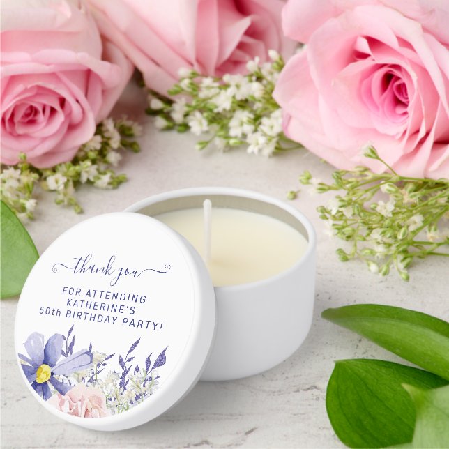 Elegant Pink Purple Floral 50th Birthday Thank You Mini Candle Favors (Insitu (Wedding))