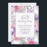 Elegant Pink Purple Floral 60th Birthday Invitation<br><div class="desc">60th birthday party invitation decorated with beautiful pink and purple floral on white.  These invitations can be customized for anyone of any age.   Contact me for assistance with your customizations or to request additional matching or coordinating Zazzle products for your celebration.</div>