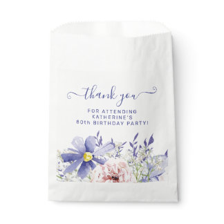 Elegant Pink Purple Floral 80th Birthday Thank You Favor Bag