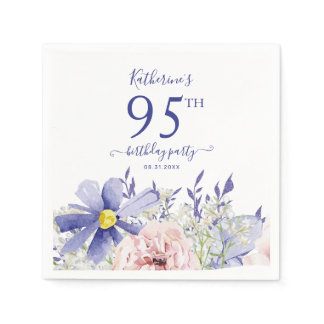 Elegant Pink Purple Floral 95th Birthday Party Napkins
