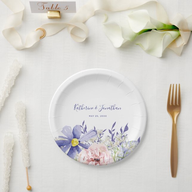 Elegant Pink Purple Floral 95th Birthday Party Paper Plates (Wedding)