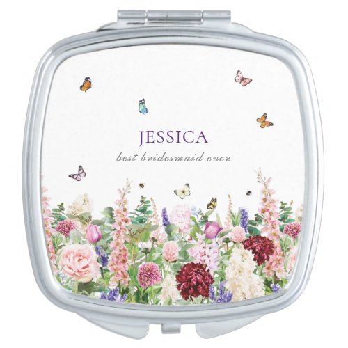 Elegant Pink  Purple Floral Bridesmaid  Compact Mirror