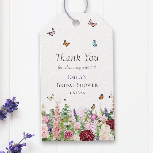 Elegant Pink Purple Floral  Butterflies Gift Tags