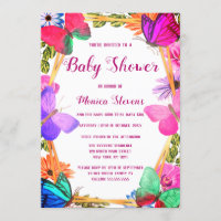 Elegant Pink Purple Floral Butterfly Baby Shower Invitation