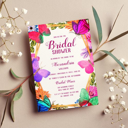 Elegant Pink Purple Floral Butterfly Bridal Shower Invitation