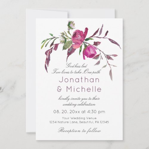 Elegant Pink Purple Floral Christian Wedding Invitation