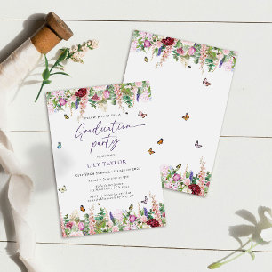 Elegant Pink Purple Floral Graduation Party Invitation