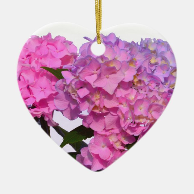 Elegant pink purple floral hydrangeas  ceramic ornament (Front)