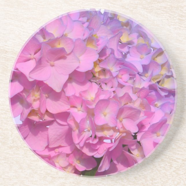 Elegant pink purple floral hydrangeas  drink coaster (Front)