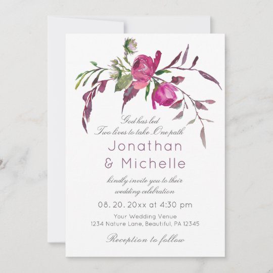 Elegant Pink Purple Floral Inspirational Wedding Invitation | Zazzle.com