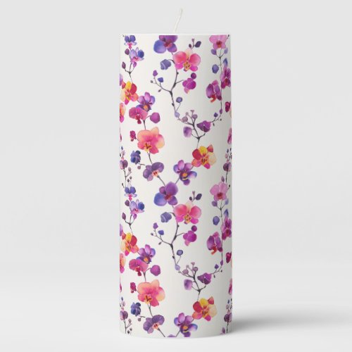 Elegant pink purple floral pattern  pillar candle
