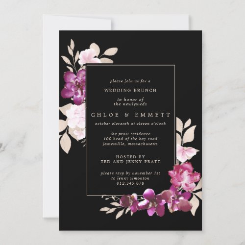 Elegant Pink Purple Floral Post Wedding Brunch Invitation