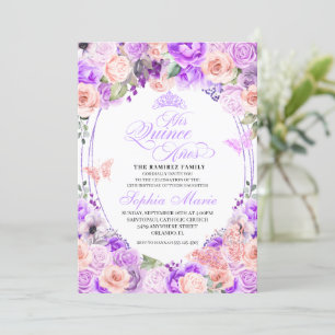 Elegant Pink & Purple Floral Quinceanera Birthday Invitation