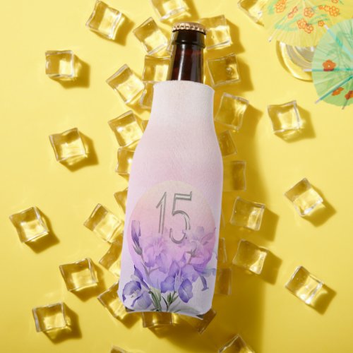 Elegant Pink Purple Floral Quinceanera Party Bottle Cooler