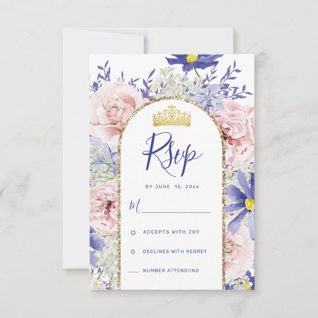 Elegant Pink Purple Floral Quinceañera RSVP Card (Front)