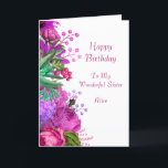 Elegant Pink Purple Floral Sister Name Birthday Card<br><div class="desc">This image features a vibrant and decorative floral design. It includes various shades of purple, pink, and green flowers and foliage, with intricate detailing. The flowers appear layered, creating a rich and luxurious texture. There are small berries and stylized, glitter-like accents on some of the elements, giving it a whimsical...</div>
