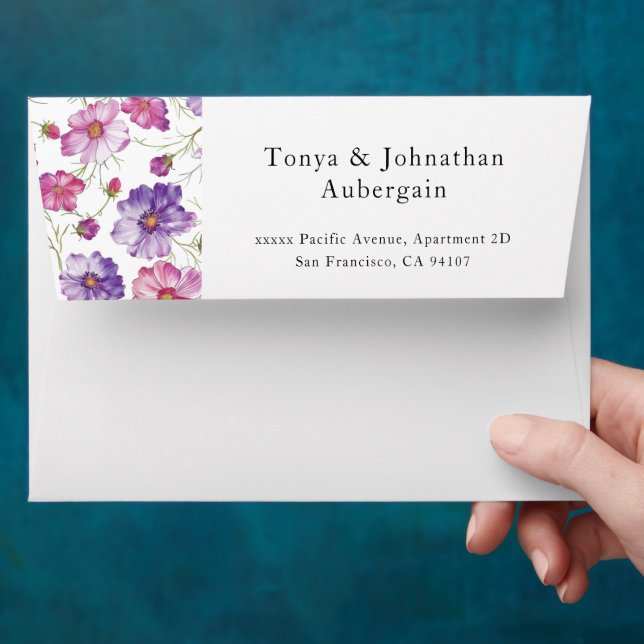 Elegant Pink Purple Floral Wedding Return Address  Envelope (Hand)