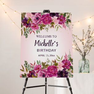 Elegant Pink Purple Floral Women's Girls' Birthday Foam Board