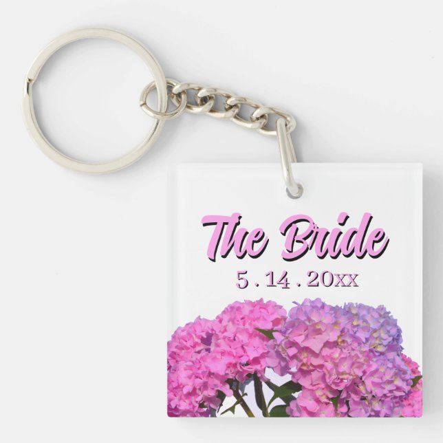 Elegant pink purple florals flowers for the Bride Keychain (Front)