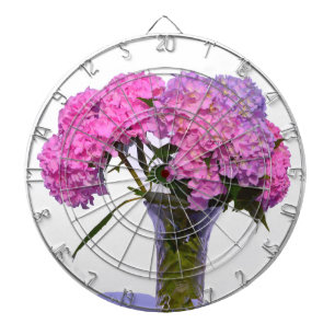 Elegant pink purple florals hydrangeas dartboard with darts