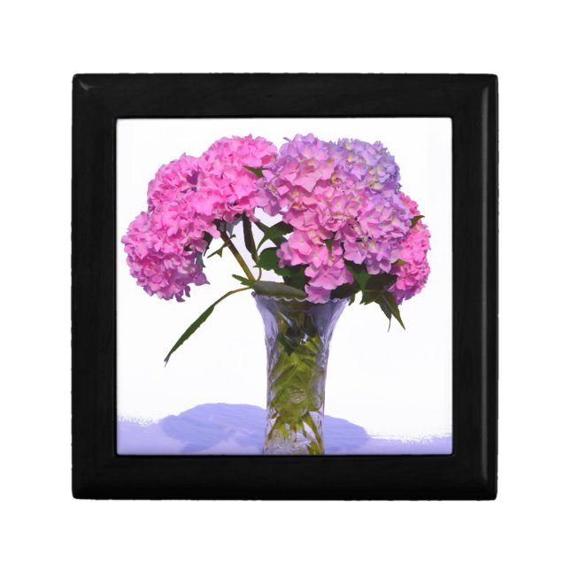Elegant pink purple florals hydrangeas keepsake box (Front)