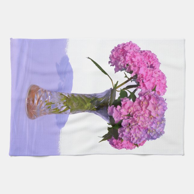 Elegant pink purple florals hydrangeas kitchen towel (Horizontal)