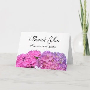Elegant pink purple florals hydrangeas letterpress thank you card