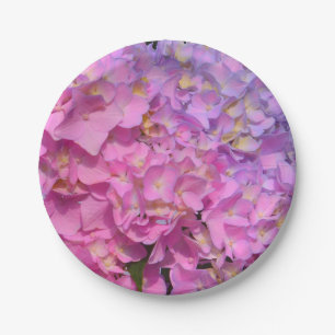 Elegant pink purple florals hydrangeas paper plates