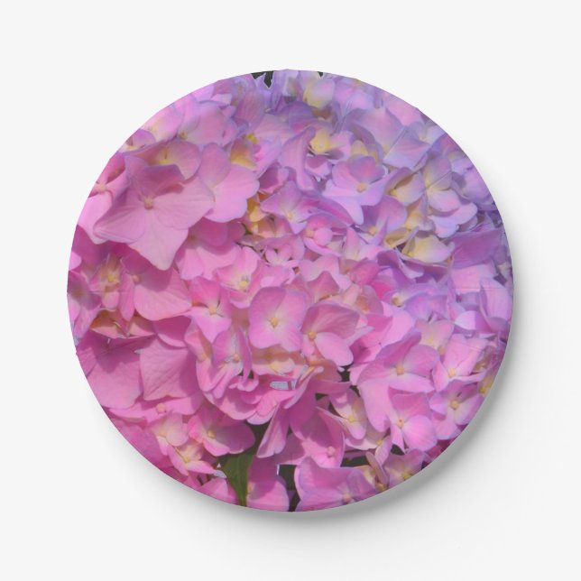 Elegant pink purple florals hydrangeas paper plates (Front)