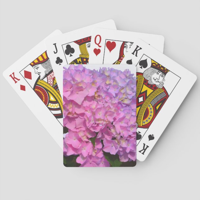 Elegant pink purple florals hydrangeas poker cards (Back)