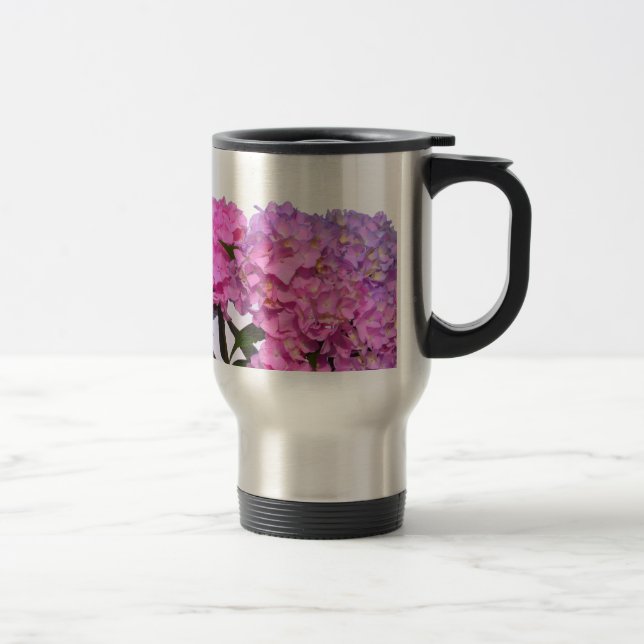 Elegant pink purple florals hydrangeas travel mug (Right)
