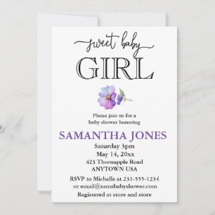 Elegant pink purple flower baby girl baby shower invitation