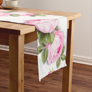 Elegant pink purple flower long table runner