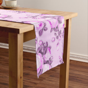 Elegant pink purple flower long table runner