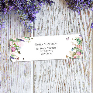 Elegant Pink Purple Flowers & Butterflies Label