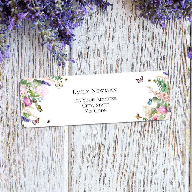 Pink Butterfly Label Elegant Pink Purple Flowers & Butterflies Label | Zazzle