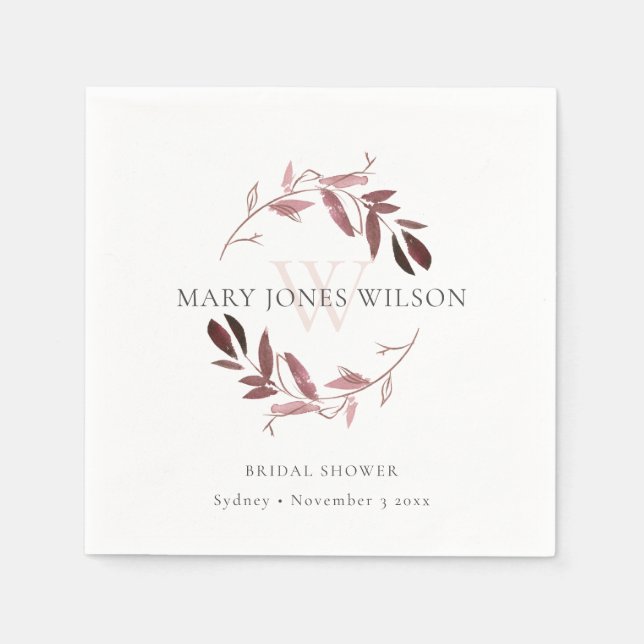 ELEGANT PINK PURPLE FOLIAGE WREATH BRIDAL SHOWER NAPKINS (Front)
