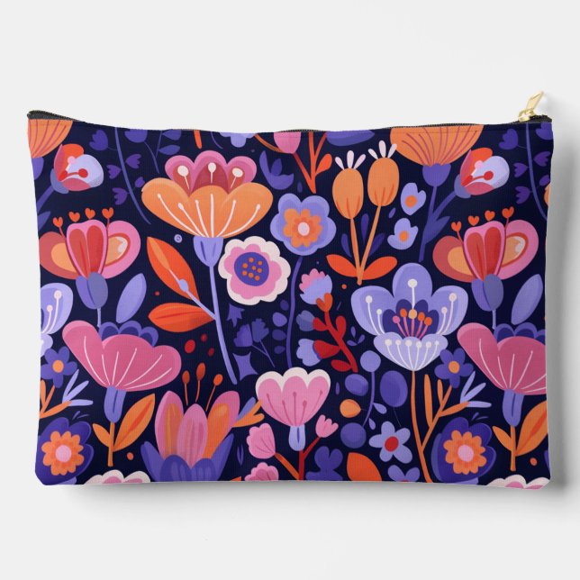 Elegant pink purple folk floral pattern  accessory pouch (Back)