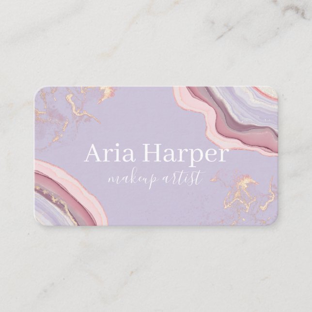 Elegant Pink & Purple Geode Gold Glitter Agate Business Card (Front)