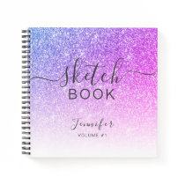 Elegant Pink Purple Glitter Sketchbook Name Script Notebook Elegant Pink Purple Glitter Sketchbook Name Script Notebook