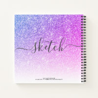 Elegant Pink Purple Glitter Sketchbook Name Script Notebook